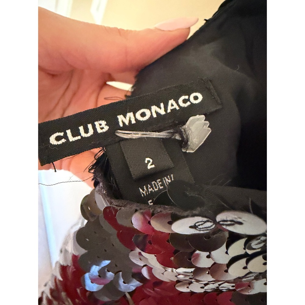 Club Monaco Black Sequin Mini Dress Low Back Tie Sleeveless Party Cocktail 2 - Picture 5 of 5